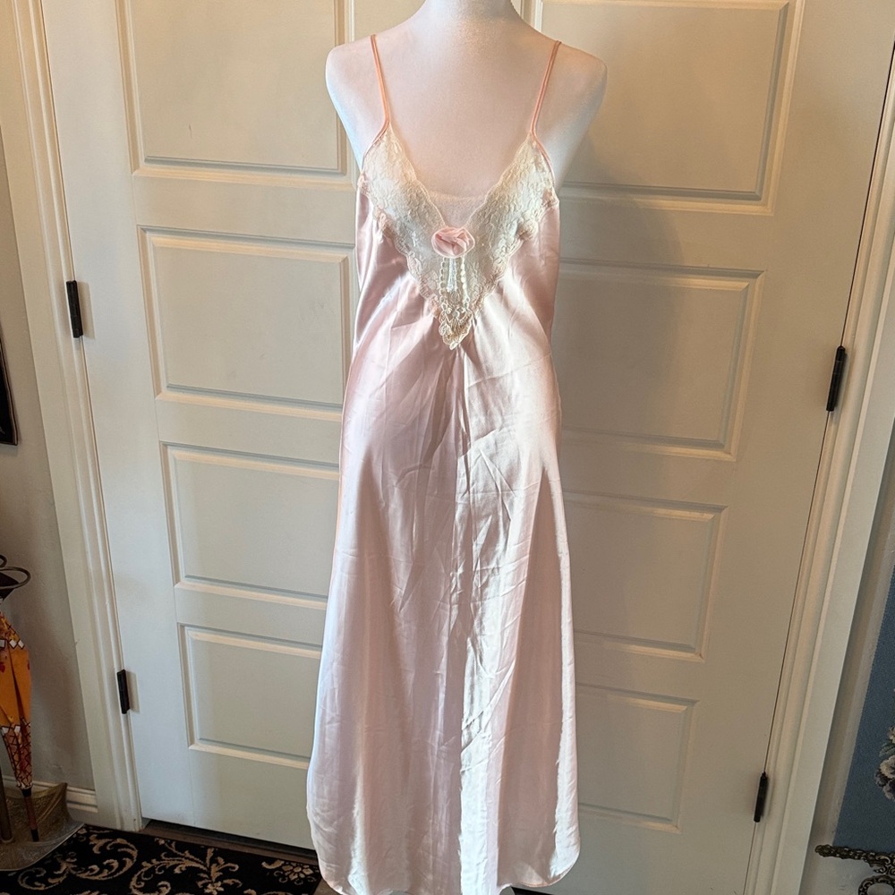 Chic Blush Lace-Accent Slip Dress - Picture 2 of 6